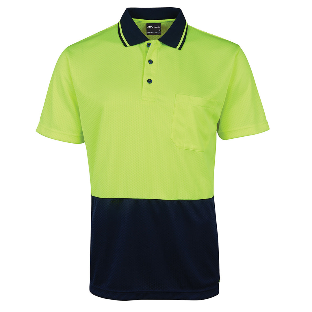 House of Uniforms The Jacquard Non Cuff Hi Vis Polo | Short Sleeve | Adults Jbs Wear Lime/Navy