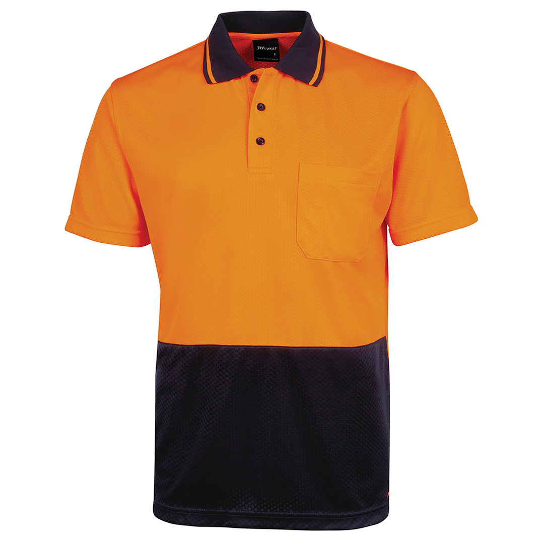 House of Uniforms The Jacquard Non Cuff Hi Vis Polo | Short Sleeve | Adults Jbs Wear Orange/Navy