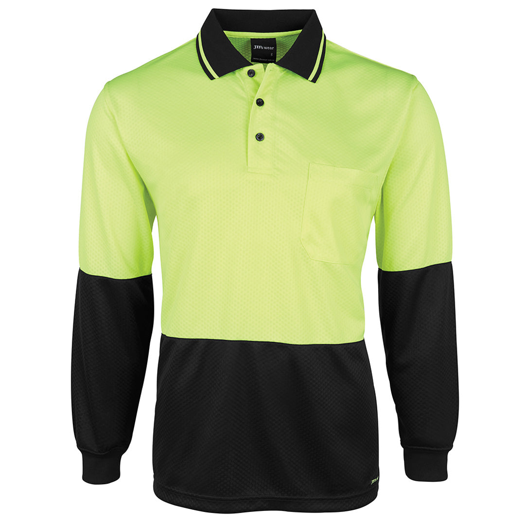 House of Uniforms The Jacquard Non Cuff Hi Vis Polo | Long Sleeve | Adults Jbs Wear Lime/Black