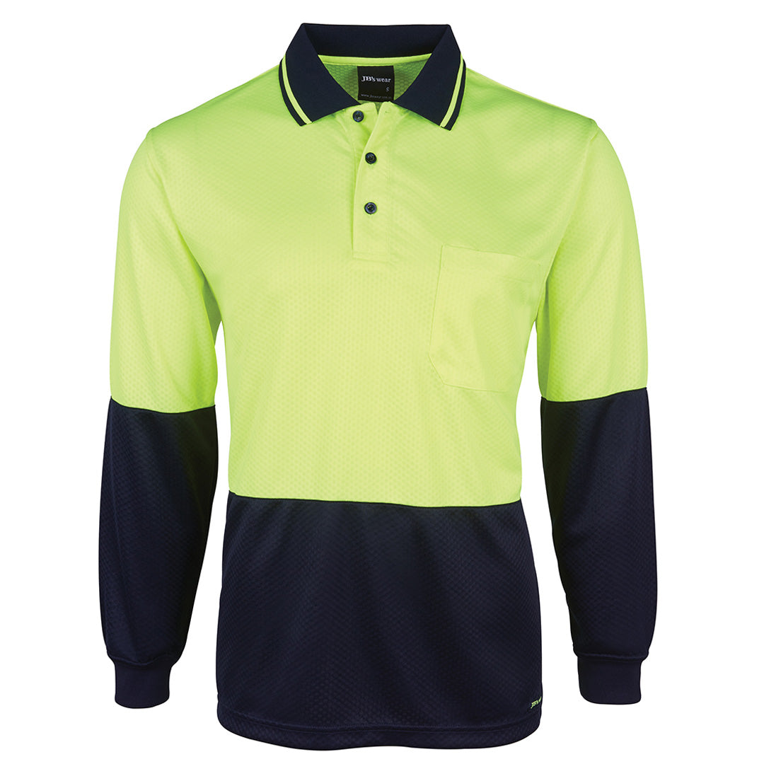 House of Uniforms The Jacquard Non Cuff Hi Vis Polo | Long Sleeve | Adults Jbs Wear Lime/Navy