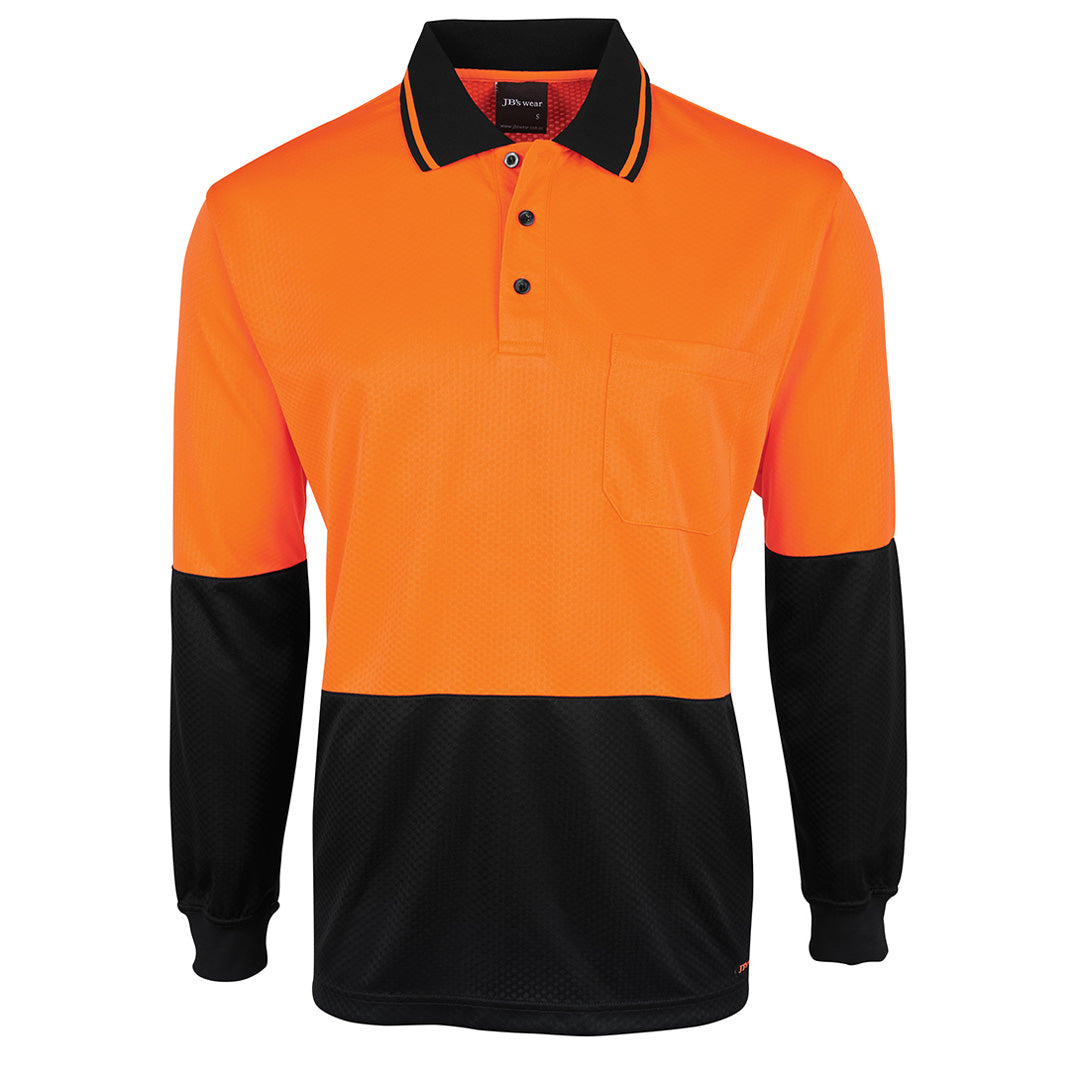House of Uniforms The Jacquard Non Cuff Hi Vis Polo | Long Sleeve | Adults Jbs Wear Orange/Black