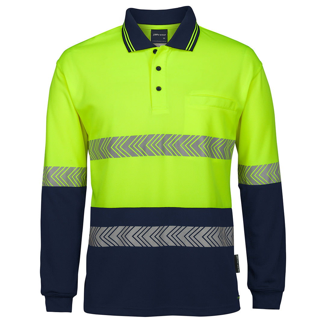 House of Uniforms The His Vis Segmented Tape Polo | Long Sleeve | Mens Jbs Wear Lime/Navy