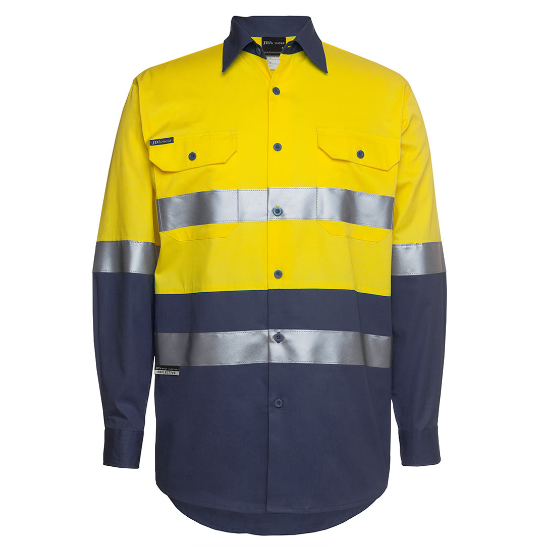 House of Uniforms The Hi Vis Day Night 190G Work Shirt | Long Sleeve | Adults Jbs Wear Yellow/Navy