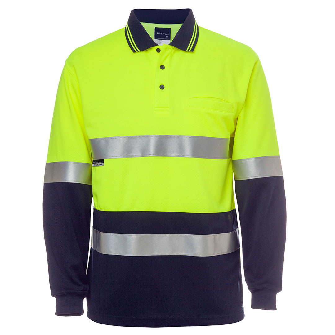 House of Uniforms The Hi Vis Day / Night Cotton Back Polo | Long Sleeve | Adults Jbs Wear Lime/Navy
