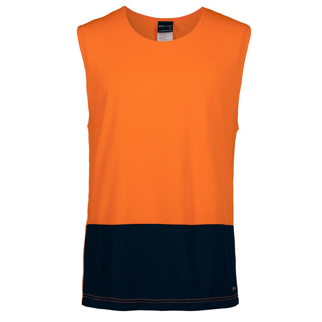 House of Uniforms The Hi Vis Muscle Singlet | Adults Jbs Wear Orange/Navy