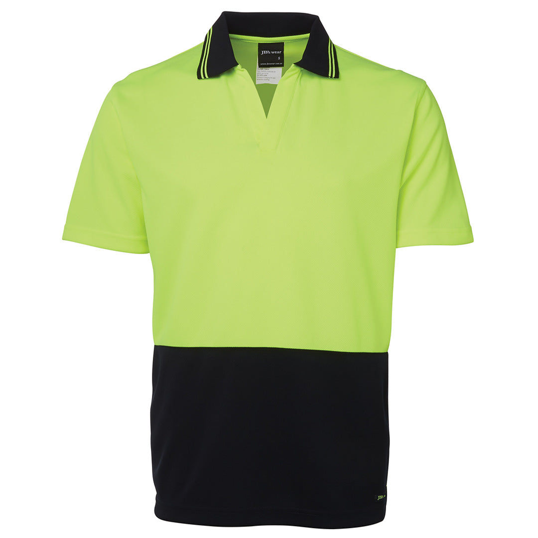 House of Uniforms The Hi Vis Non Button Polo | Short Sleeve | Adults Jbs Wear Lime/Navy