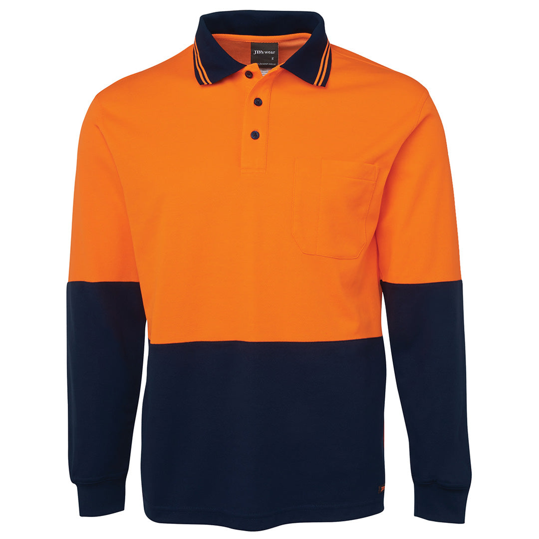 House of Uniforms The Cotton Back Hi Vis Polo | Long Sleeve | Adults Jbs Wear Orange/Navy