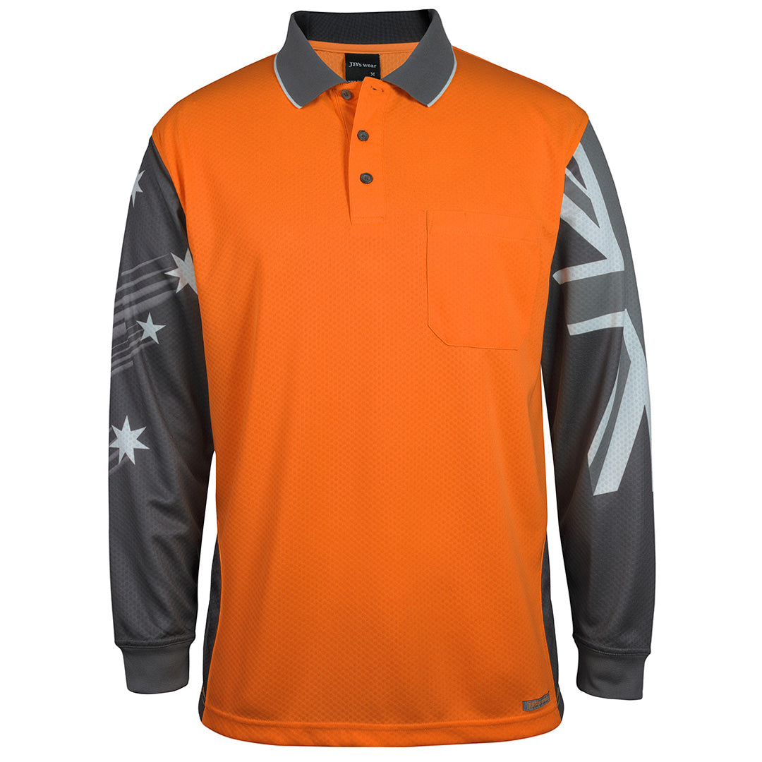 House of Uniforms The Southern Cross Hi Vis Polo | Long Sleeve | Adults Jbs Wear Orange/Charcoal