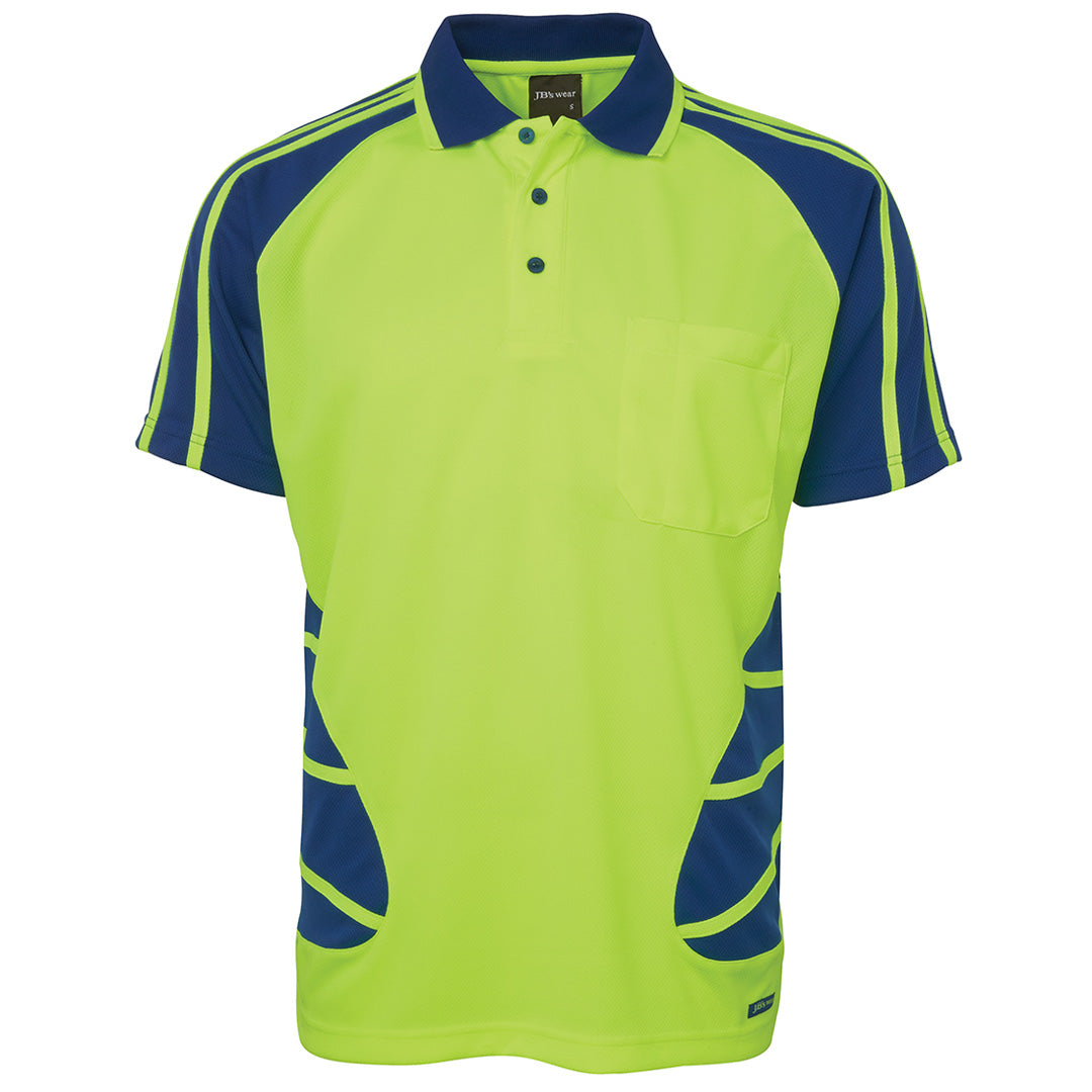 House of Uniforms The Hi Vis Spider Polo | Short Sleeve | Adults Jbs Wear Lime/Royal