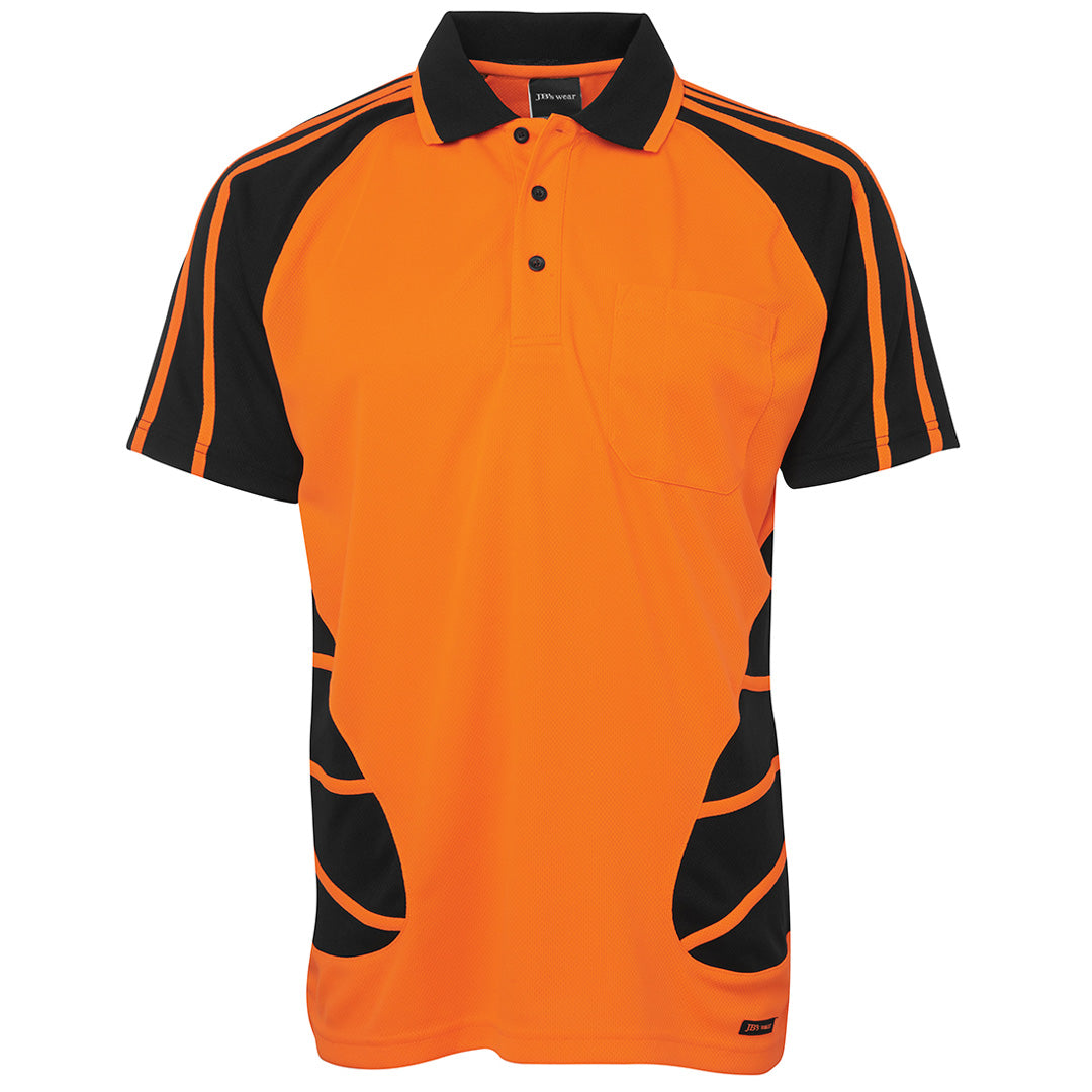 House of Uniforms The Hi Vis Spider Polo | Short Sleeve | Adults Jbs Wear Orange/Black