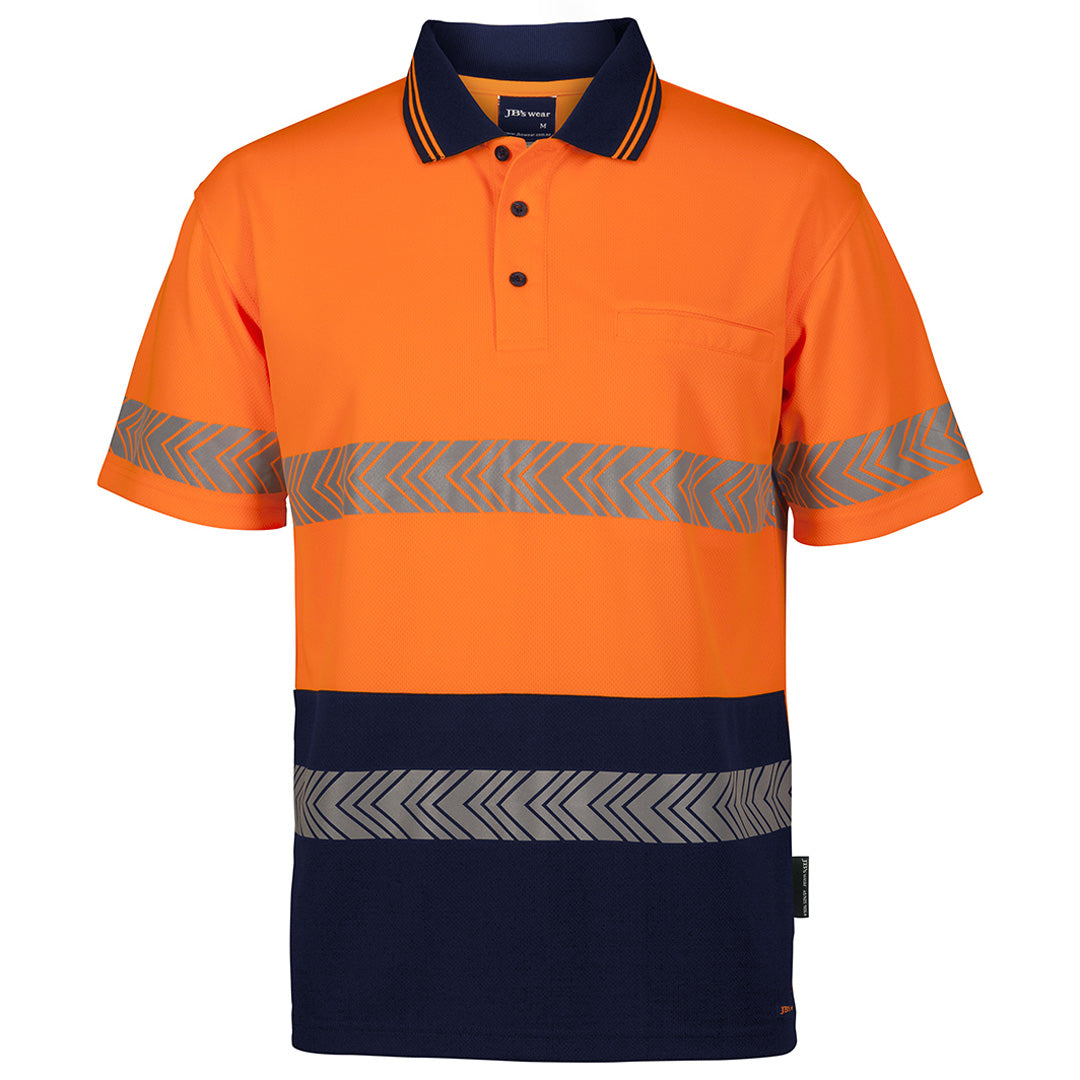House of Uniforms The Hi Vis Segmented Tape Polo | Short Sleeve | Mens Jbs Wear Orange/Navy
