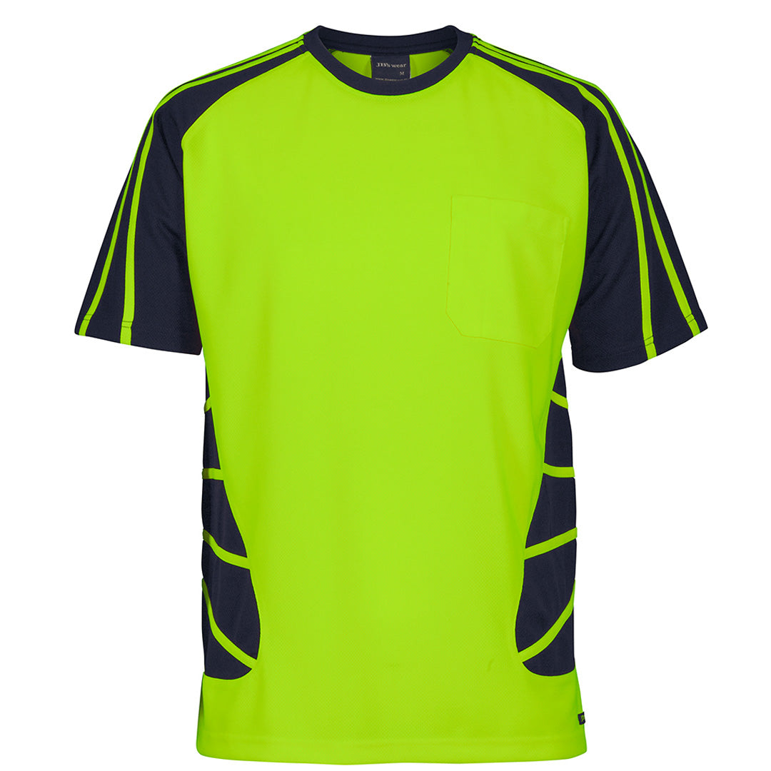 House of Uniforms The Hi Vis Spider Tee | Short Sleeve | Adults Jbs Wear Lime/Navy