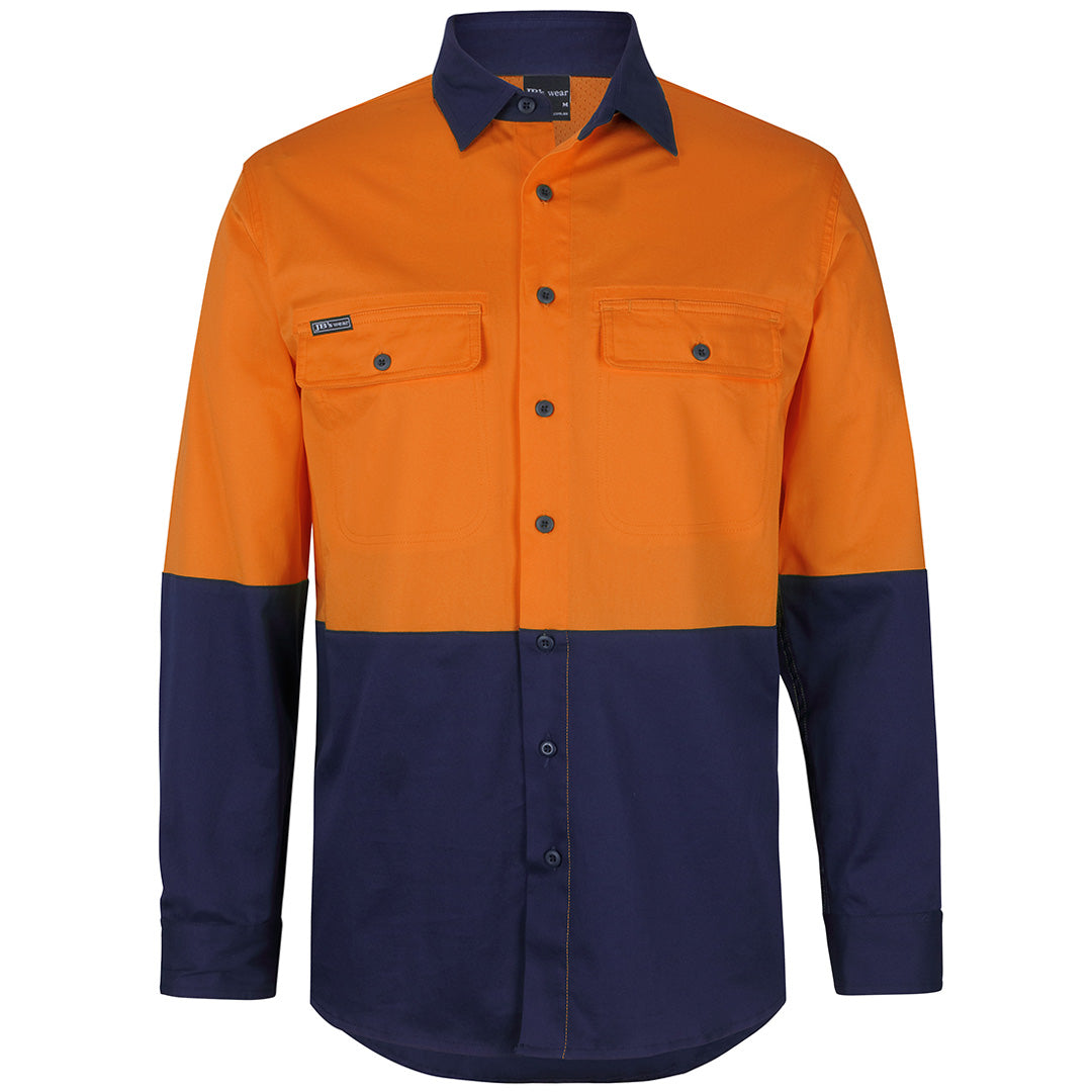 House of Uniforms The Stretch Hi Vis Work Shirt | Adults | Long Sleeve Jbs Wear Orange/Navy