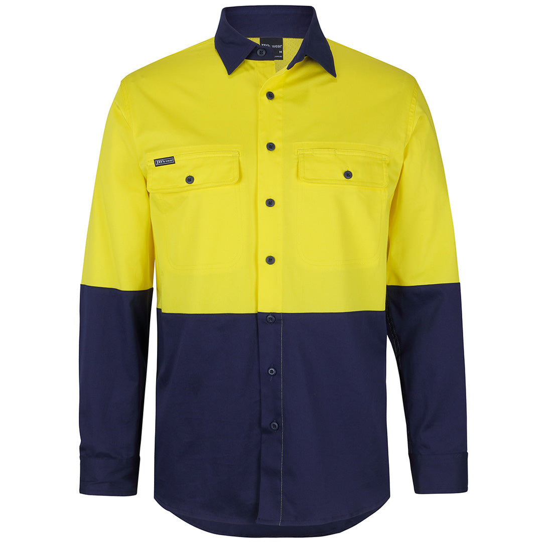 House of Uniforms The Stretch Hi Vis Work Shirt | Adults | Long Sleeve Jbs Wear Yellow/Navy