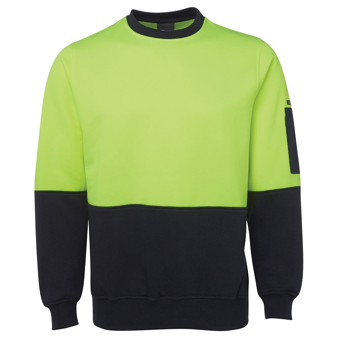 House of Uniforms The Classic Hi Vis Crew Jumper | Adults Jbs Wear Lime/Navy