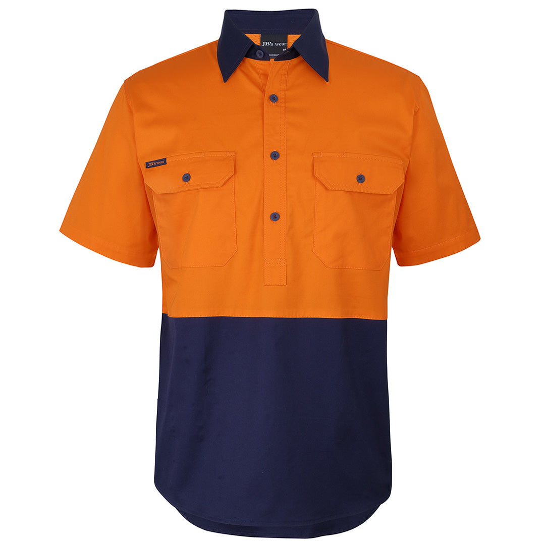 House of Uniforms The Closed Front Hi Vis Work Shirt | Short Sleeve | Adults Jbs Wear Orange/Navy