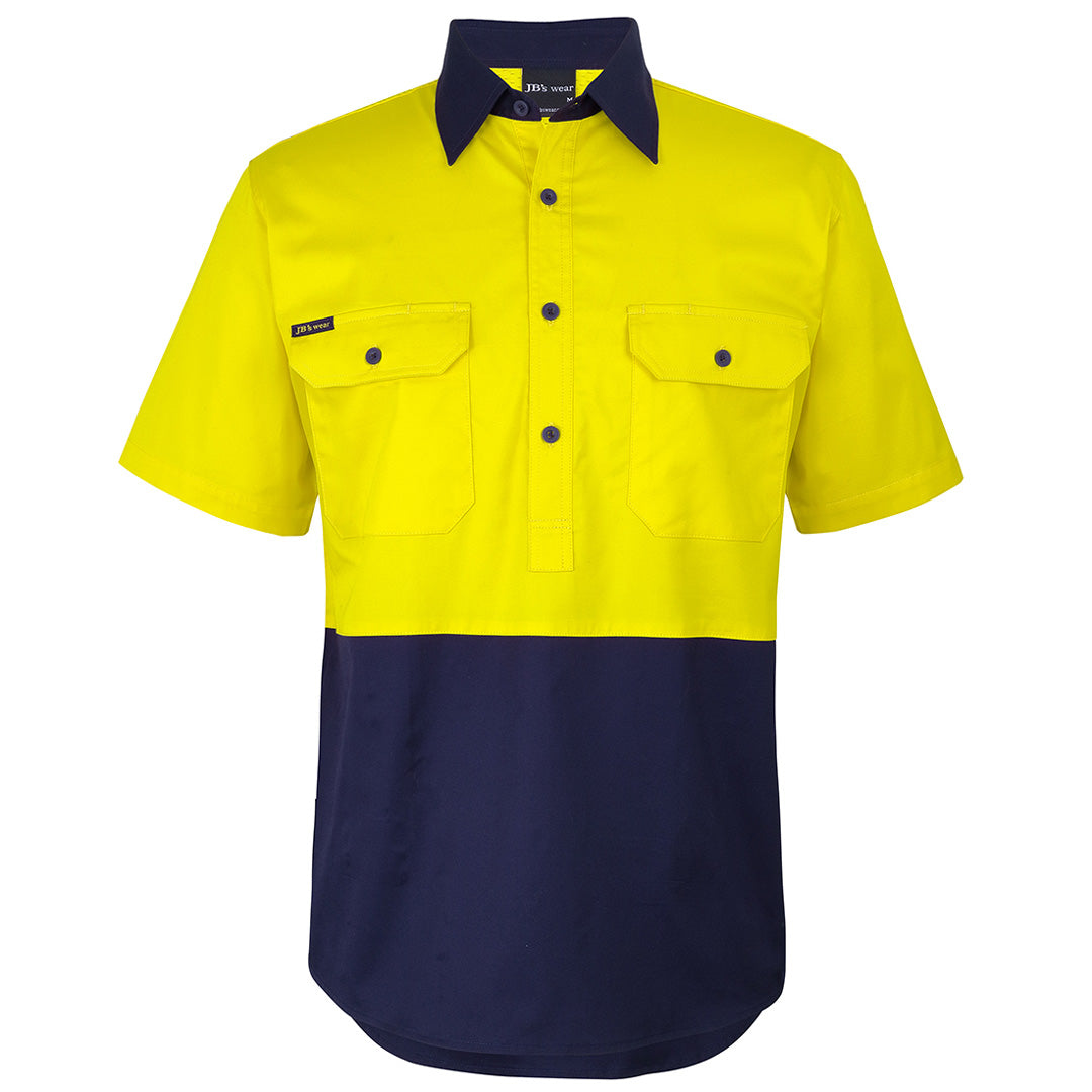 House of Uniforms The Closed Front Hi Vis Work Shirt | Short Sleeve | Adults Jbs Wear Yellow/Navy