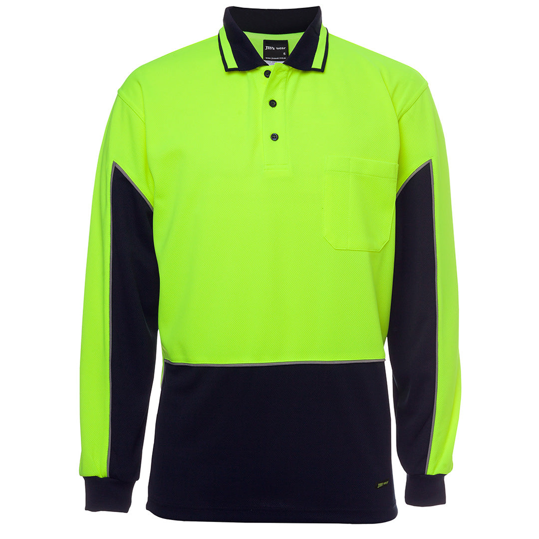 House of Uniforms The Gap Hi Vis Polo | Long Sleeve | Adults Jbs Wear Lime/Navy