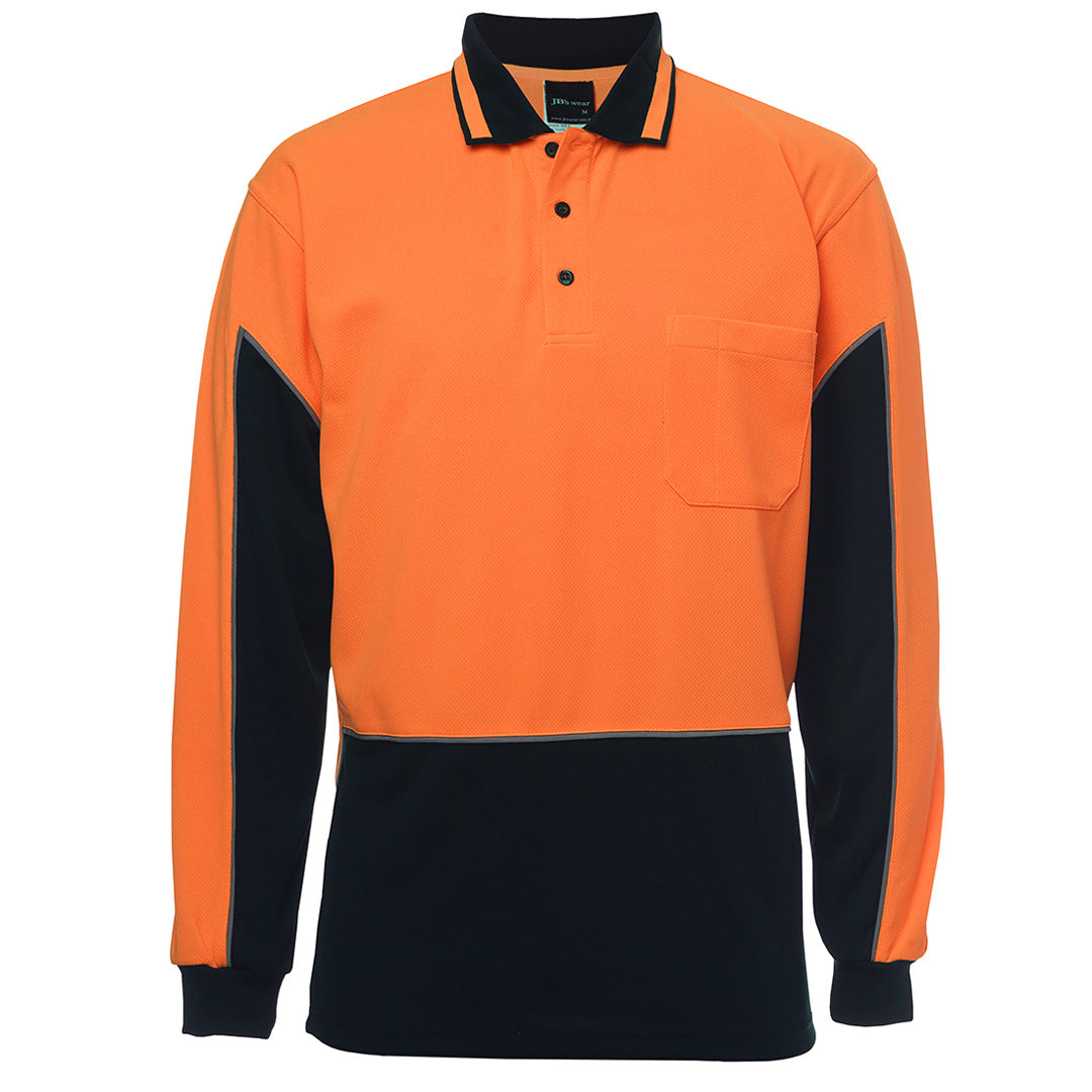 House of Uniforms The Gap Hi Vis Polo | Long Sleeve | Adults Jbs Wear Orange/Navy