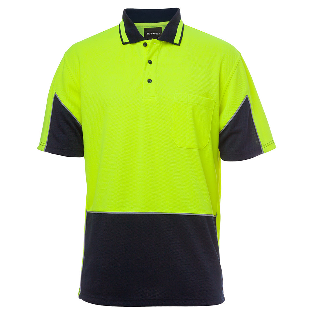 House of Uniforms The Gap Hi Vis Polo | Short Sleeve | Adults Jbs Wear Lime/Navy