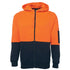 House of Uniforms The Full Zip Hi Vis Fleece Hoodie | Adults Jbs Wear Orange/Navy