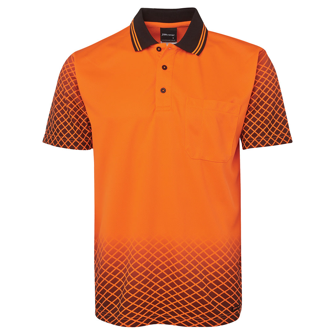 House of Uniforms The Hi Vis Net Polo | Short Sleeve | Adults Jbs Wear Orange/Black