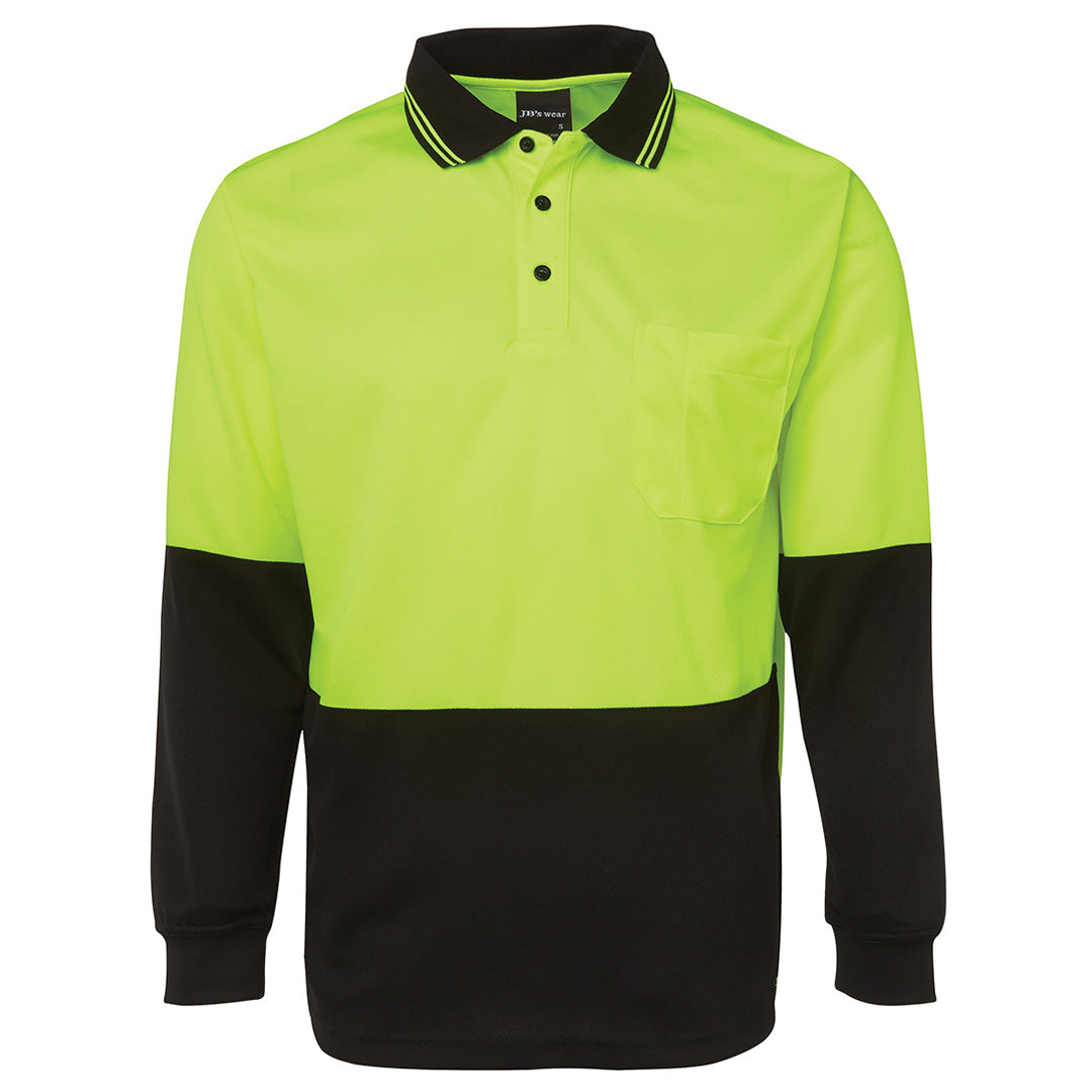 House of Uniforms The Traditional Hi Vis Polo | Long Sleeve | Adults Jbs Wear Lime/Black