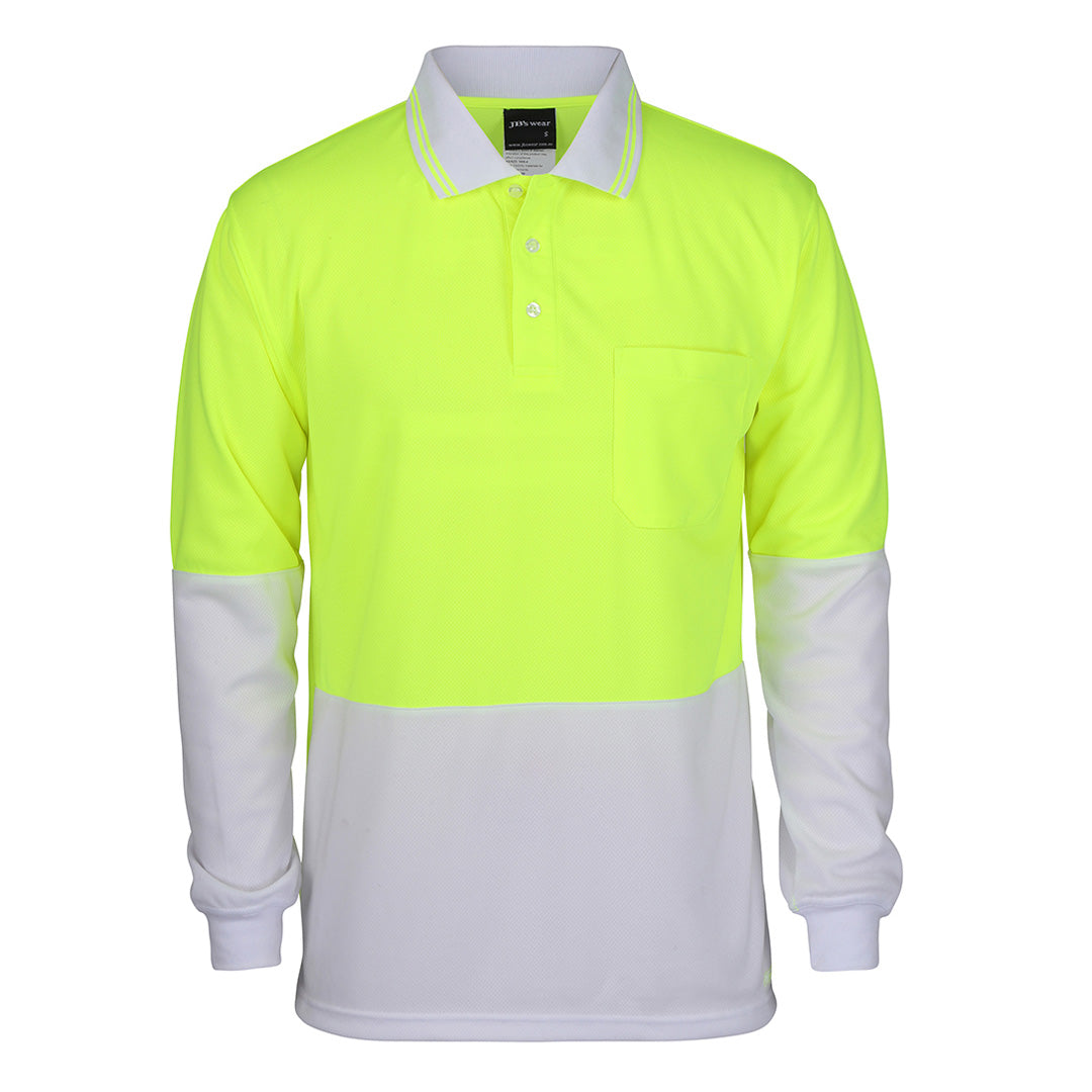 House of Uniforms The Traditional Hi Vis Polo | Long Sleeve | Adults Jbs Wear Lime/White