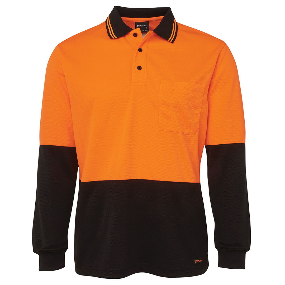 House of Uniforms The Traditional Hi Vis Polo | Long Sleeve | Adults Jbs Wear Orange/Black