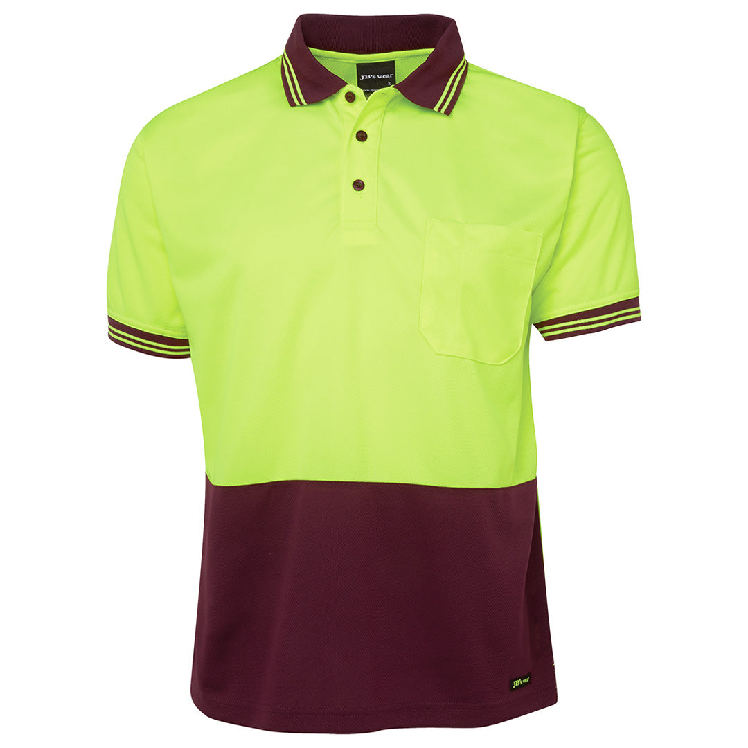 House of Uniforms The Traditional Hi Vis Polo | Short Sleeve | Adults Jbs Wear Lime/Maroon