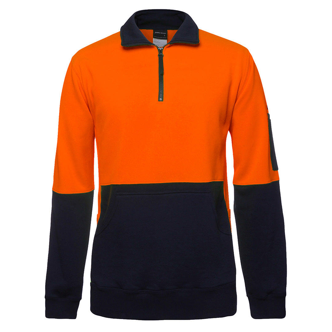 House of Uniforms The Classic 300g Hi Vis Half Zip Fleece Jumper | Adults Jbs Wear Orange/Navy