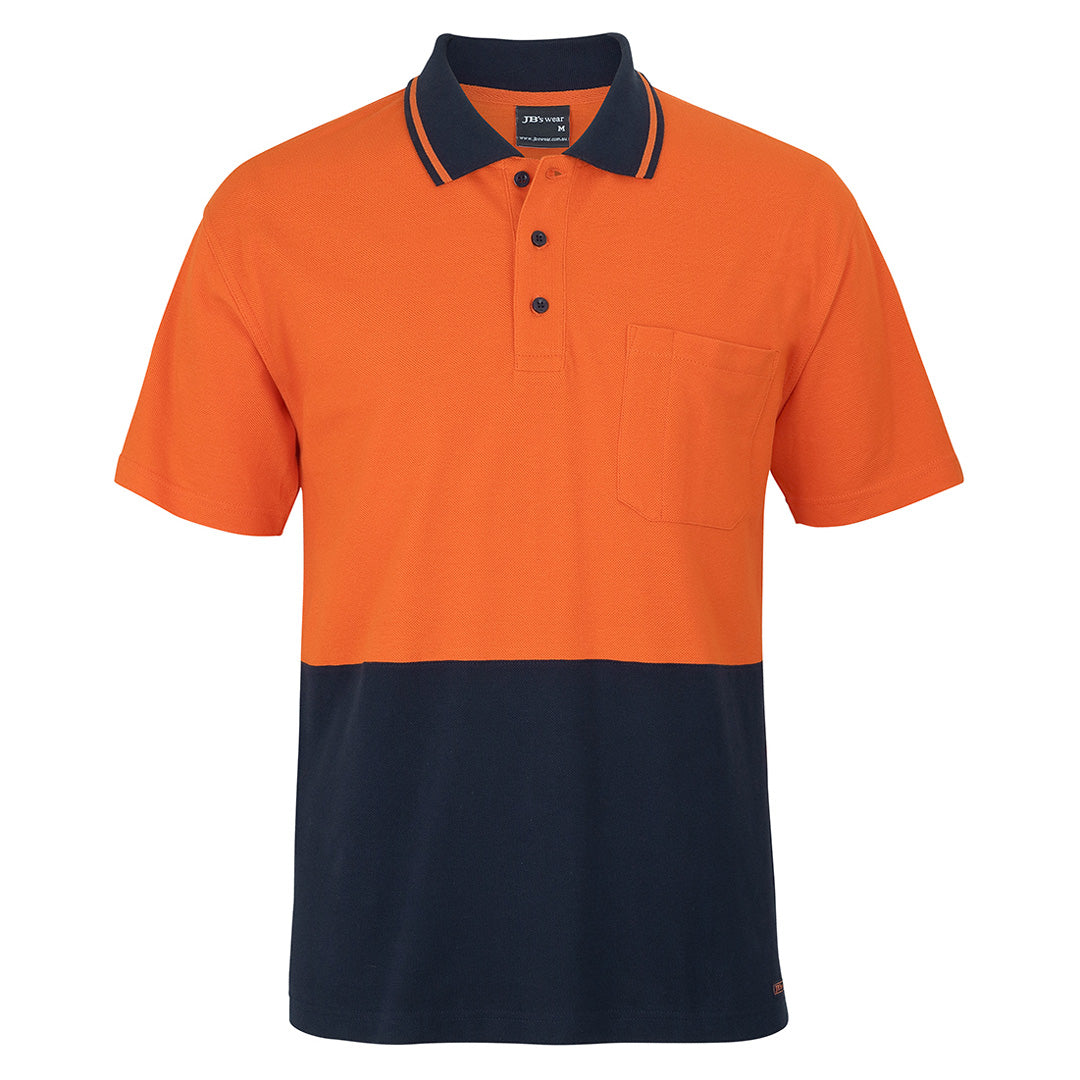House of Uniforms The Hi Vis Cotton Pique Polo | Short Sleeve | Adults Jbs Wear Orange/Navy