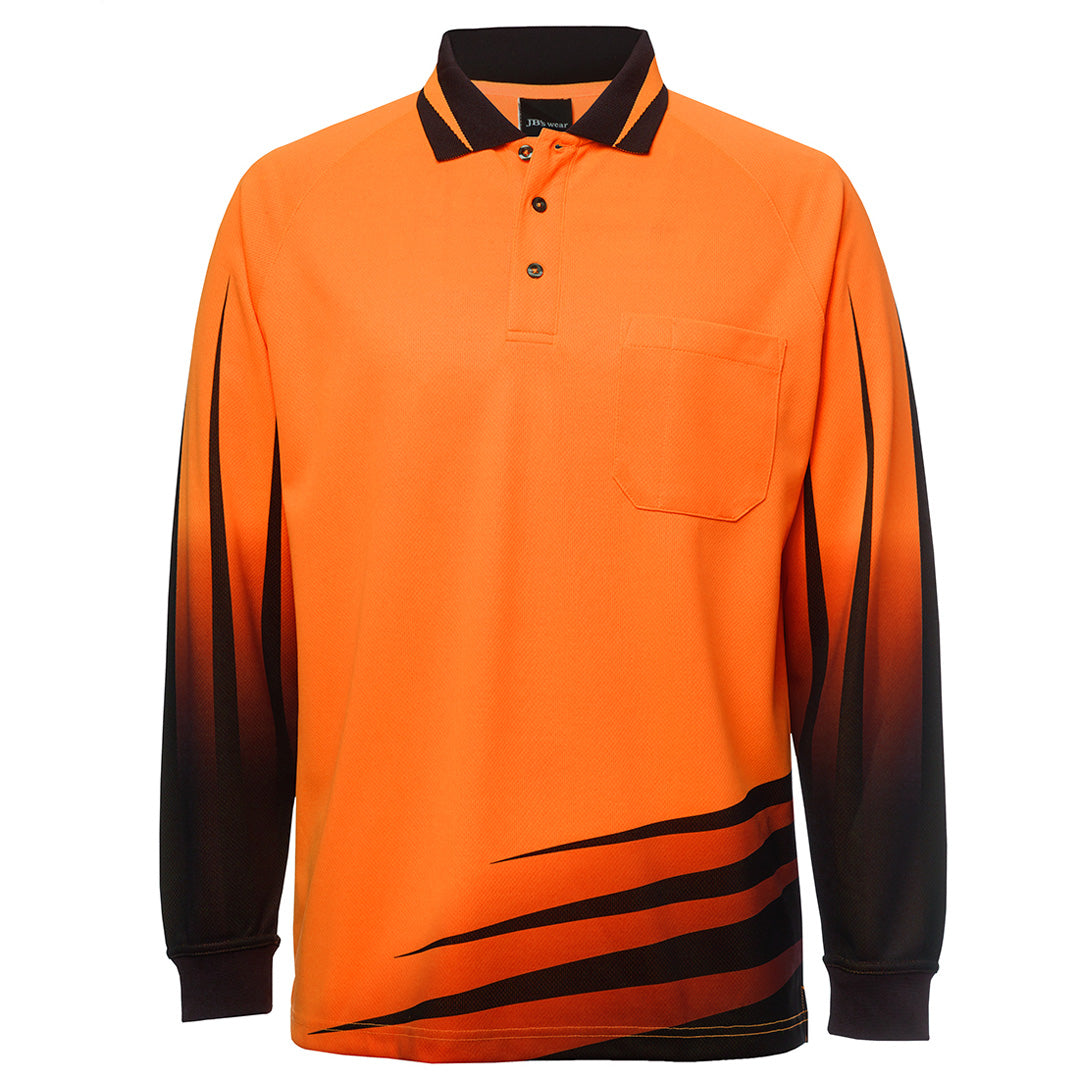 House of Uniforms The Hi Vis Rippa Sub Polo | Long Sleeve | Adults Jbs Wear Orange/Black