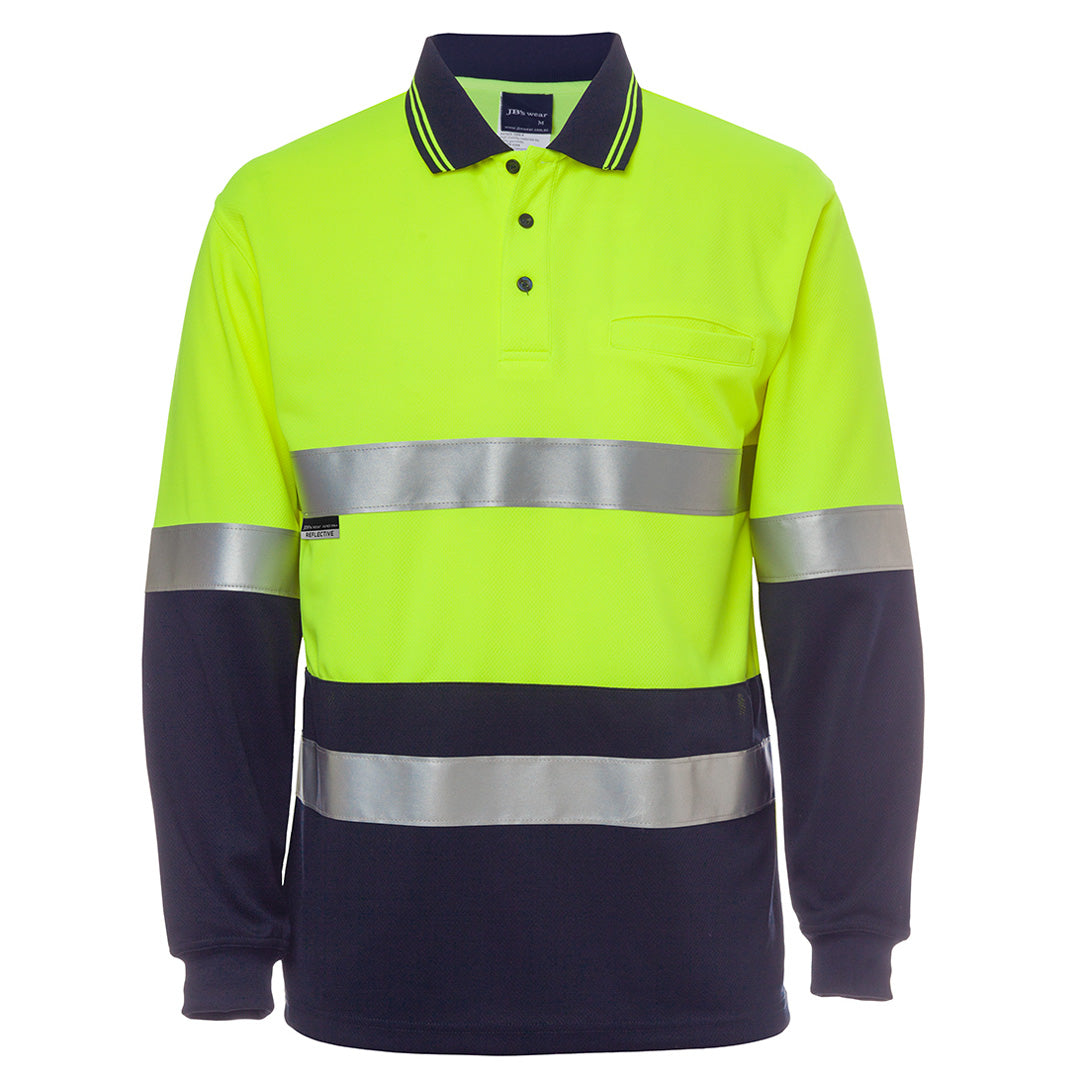 House of Uniforms The Traditional Hi Vis Polo | Taped | Long Sleeve | Adults Jbs Wear Lime/Navy