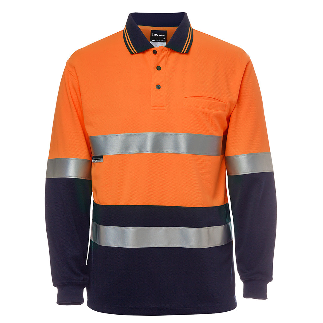 House of Uniforms The Traditional Hi Vis Polo | Taped | Long Sleeve | Adults Jbs Wear Orange/Navy