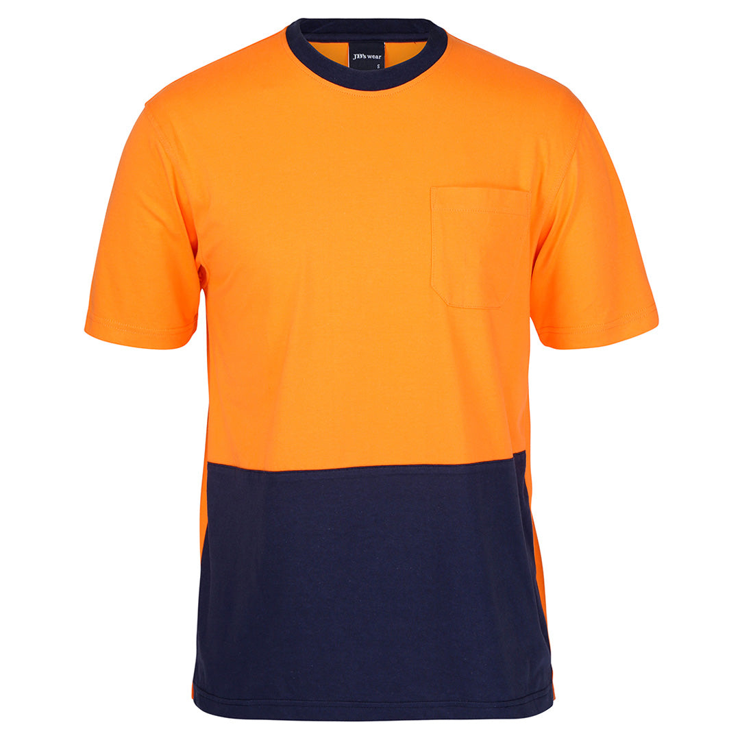 House of Uniforms The Hi Vis Cotton Tee Shirt | Short Sleeve | Adults Jbs Wear Orange/Navy