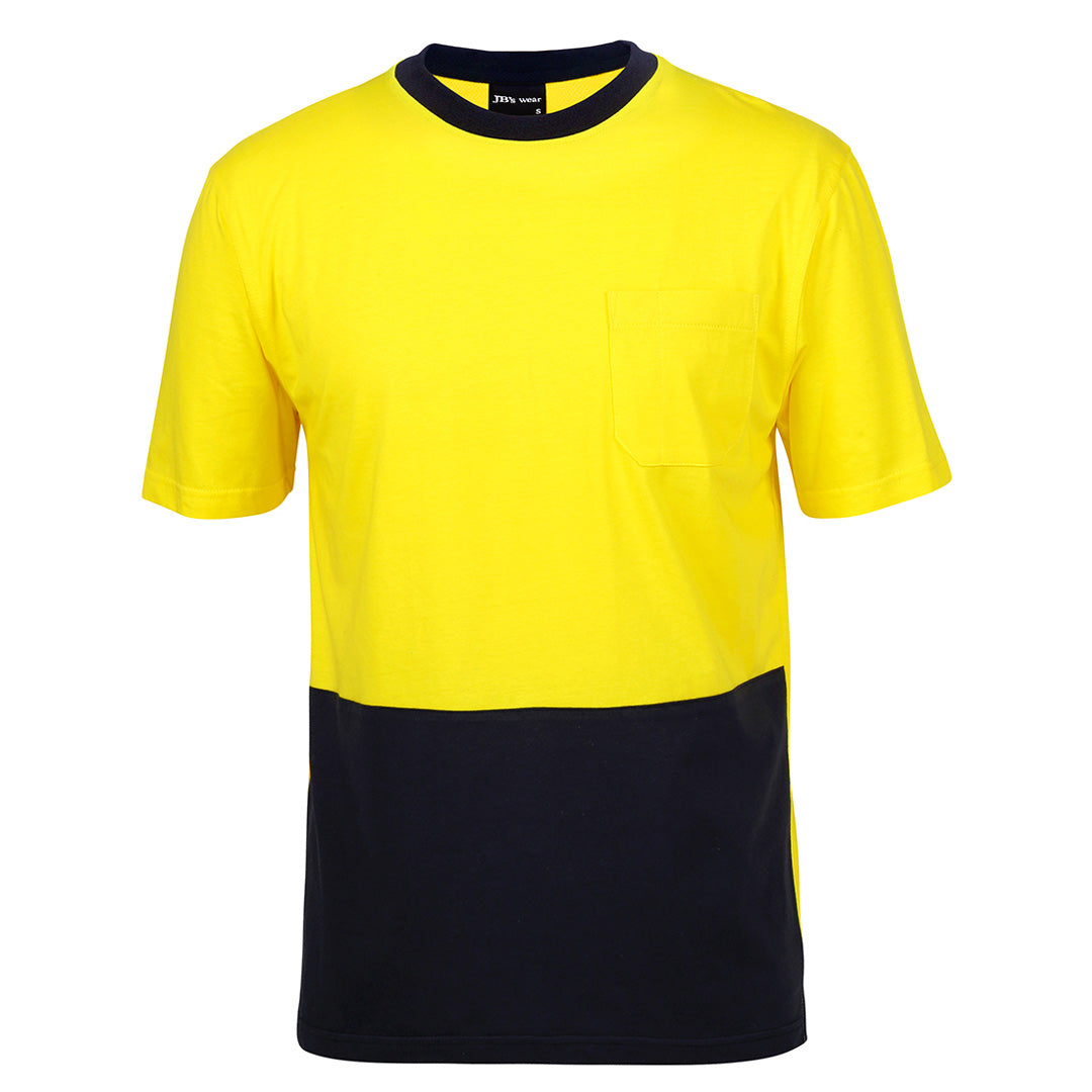 House of Uniforms The Hi Vis Cotton Tee Shirt | Short Sleeve | Adults Jbs Wear Yellow/Navy
