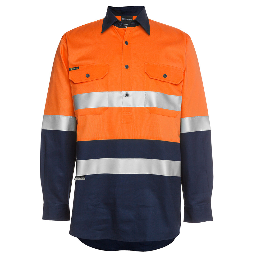 House of Uniforms The Closed Front 190g Hi Vis Day / Night Work Shirt | Long Sleeve | Adults Jbs Wear Orange/Navy