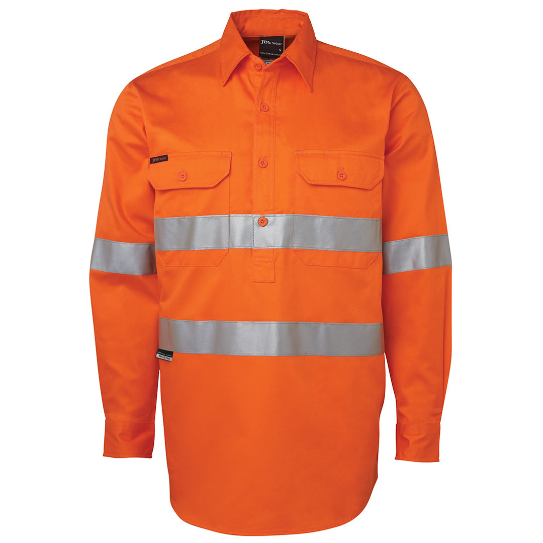 House of Uniforms The Closed Front 190g Hi Vis Day / Night Work Shirt | Long Sleeve | Adults Jbs Wear Orange