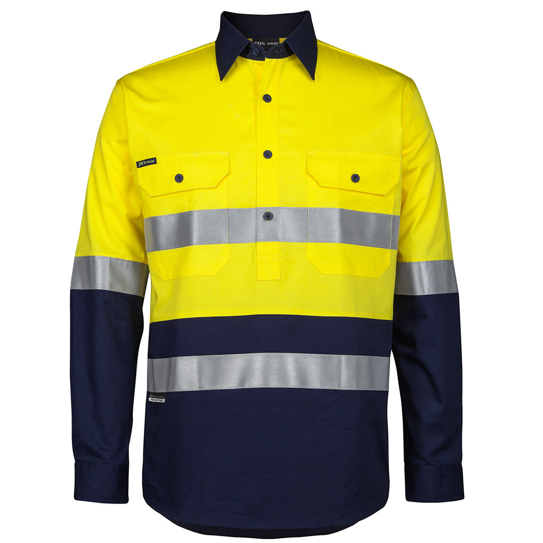 House of Uniforms The Closed Front Hi Vis Day / Night Work Shirt | Long Sleeve | Adults Jbs Wear Yellow/Navy