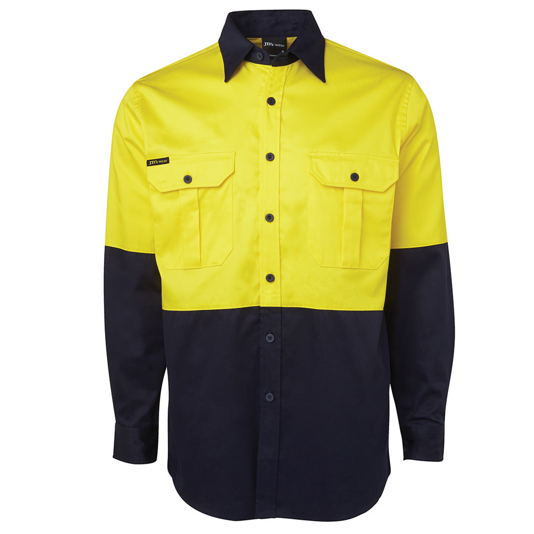 House of Uniforms The Hi Vis 190G Shirt | Long Sleeve | Adults Jbs Wear Yellow/Navy