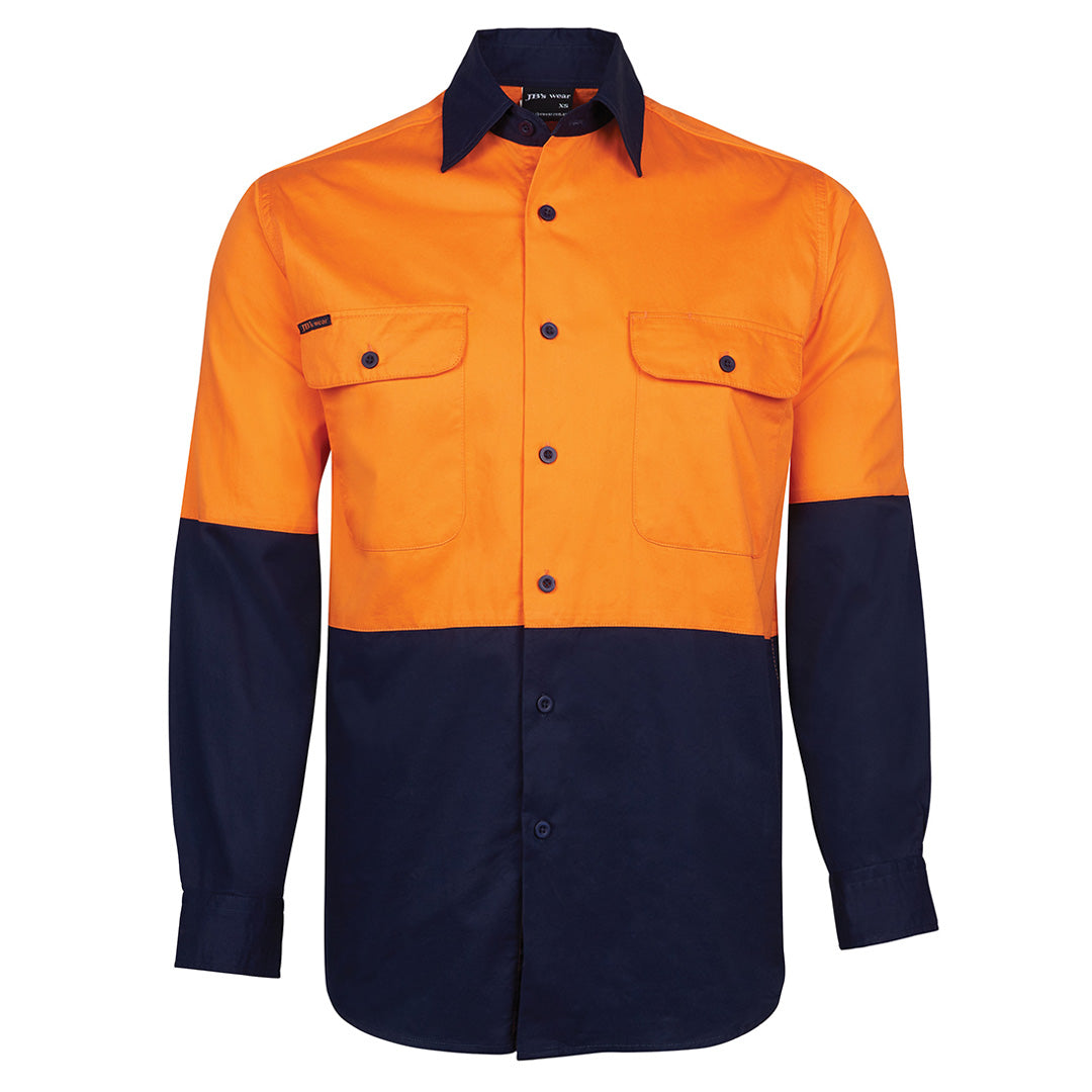House of Uniforms The Hi Vis 150G Shirt | Long Sleeve | Adults Jbs Wear Orange/Navy