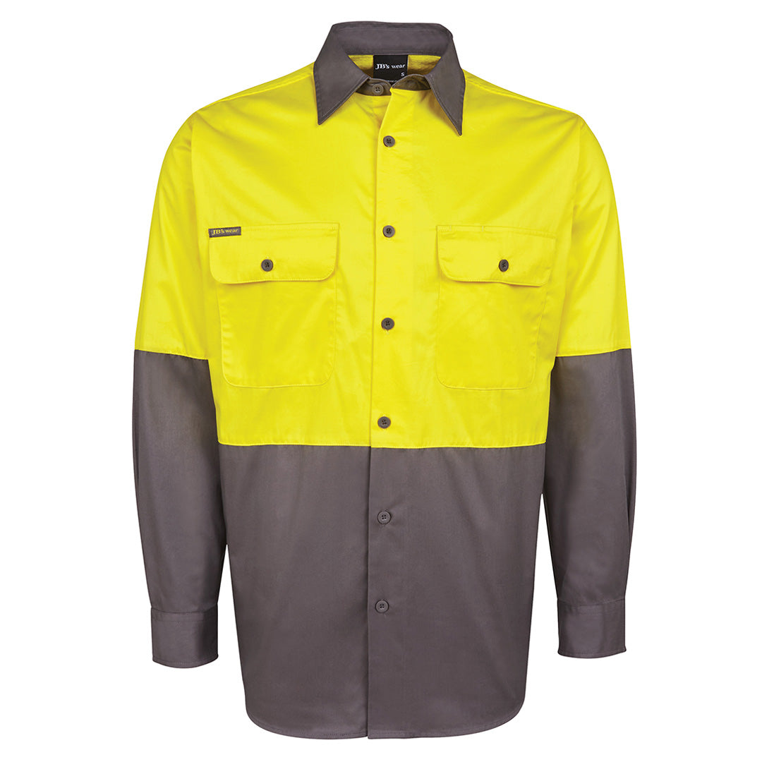 House of Uniforms The Hi Vis 150G Shirt | Long Sleeve | Adults Jbs Wear Yellow/Charcoal