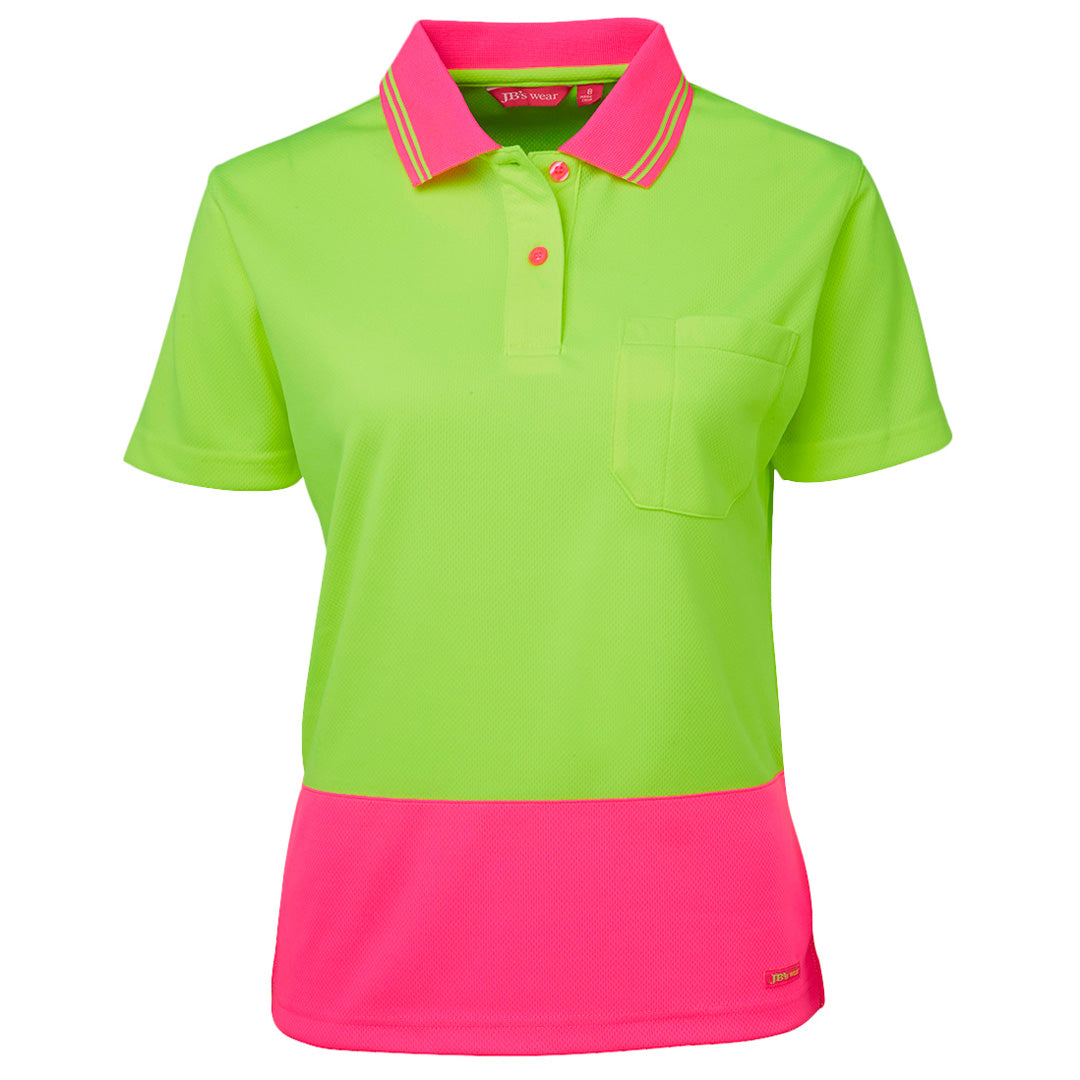 House of Uniforms The Hi Vis Comfort Polo | Ladies | Short Sleeve Jbs Wear Lime/Pink