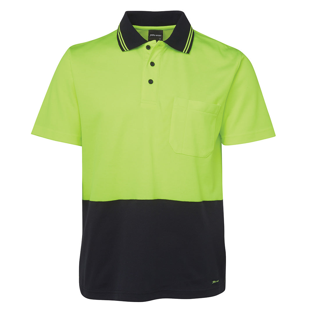 House of Uniforms The Non Cuff Cotton Back Hi Vis Polo | Short Sleeve | Adults Jbs Wear Lime/Navy