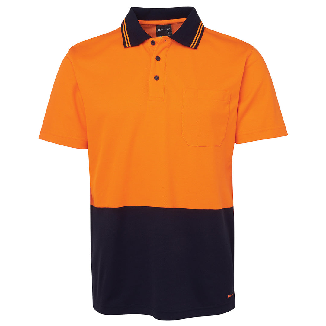 House of Uniforms The Non Cuff Cotton Back Hi Vis Polo | Short Sleeve | Adults Jbs Wear Orange/Navy