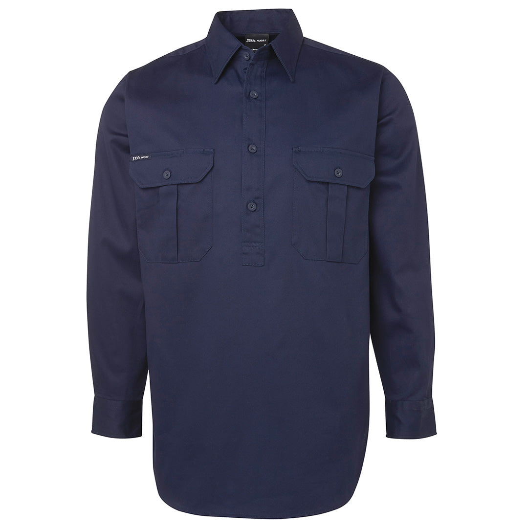 House of Uniforms The Closed Front 190g Work Shirt | Adults | Long Sleeve Jbs Wear Navy