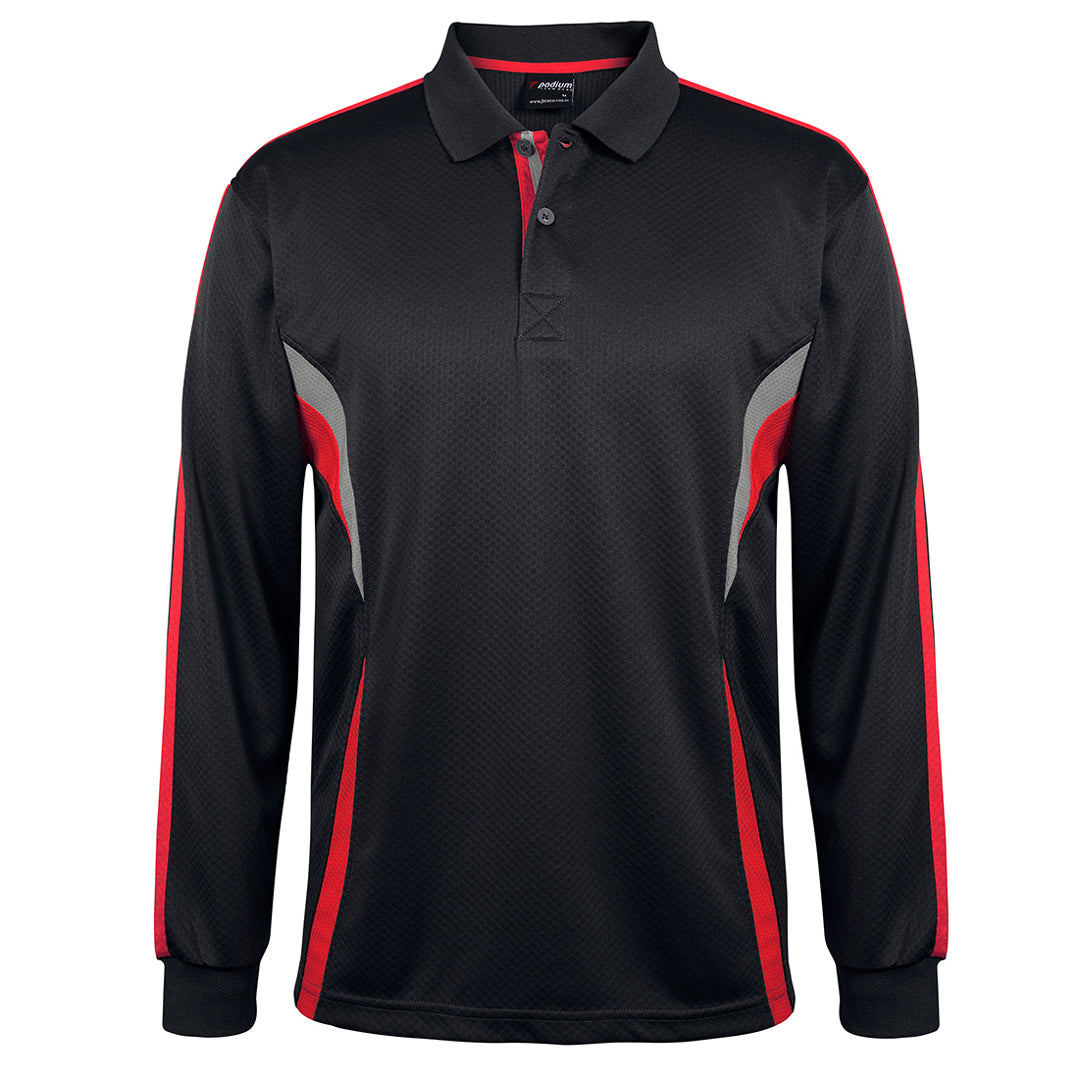 House of Uniforms The Jacquard Polo | Long Sleeve | Adults Jbs Wear Black/Red