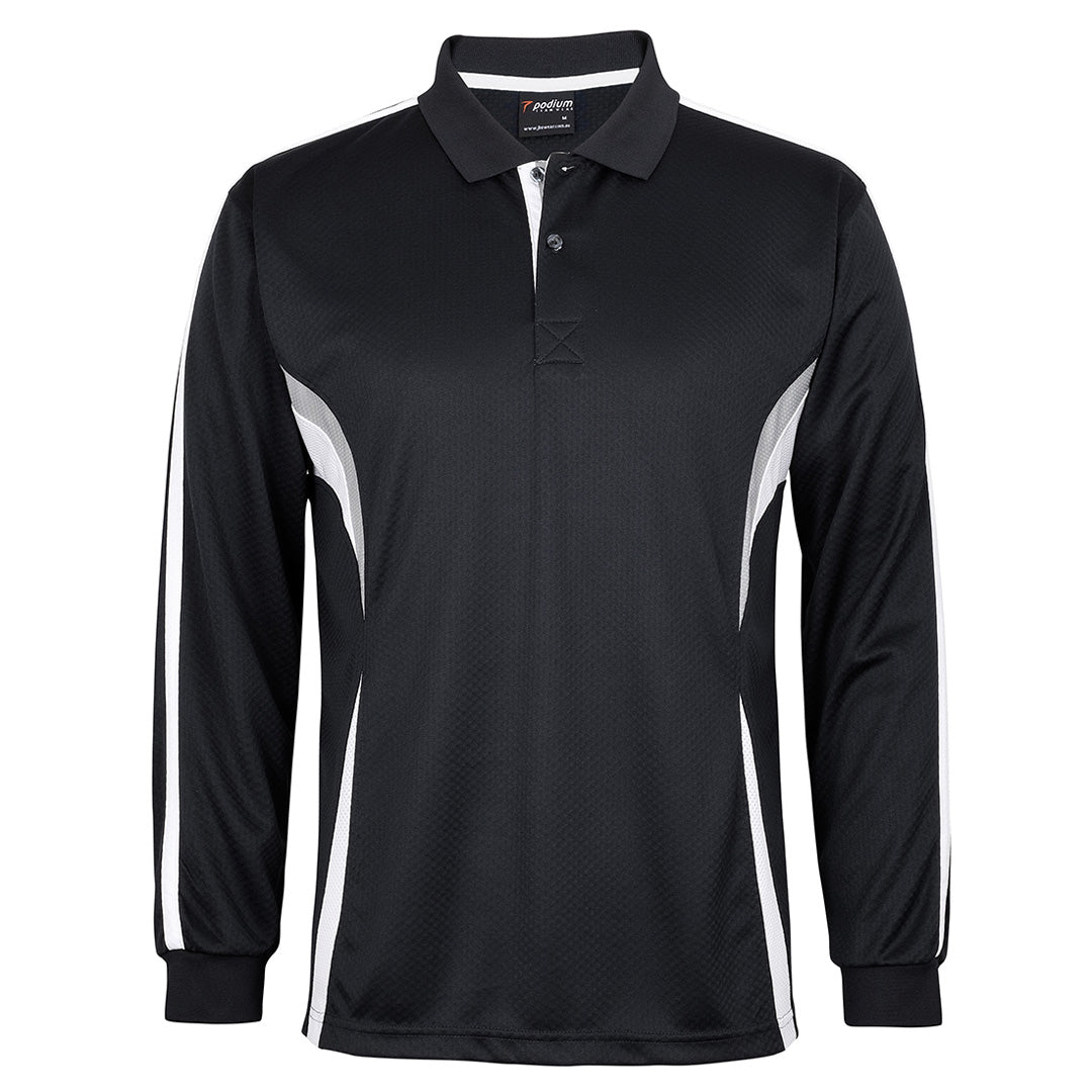 House of Uniforms The Jacquard Polo | Long Sleeve | Adults Jbs Wear Black/White