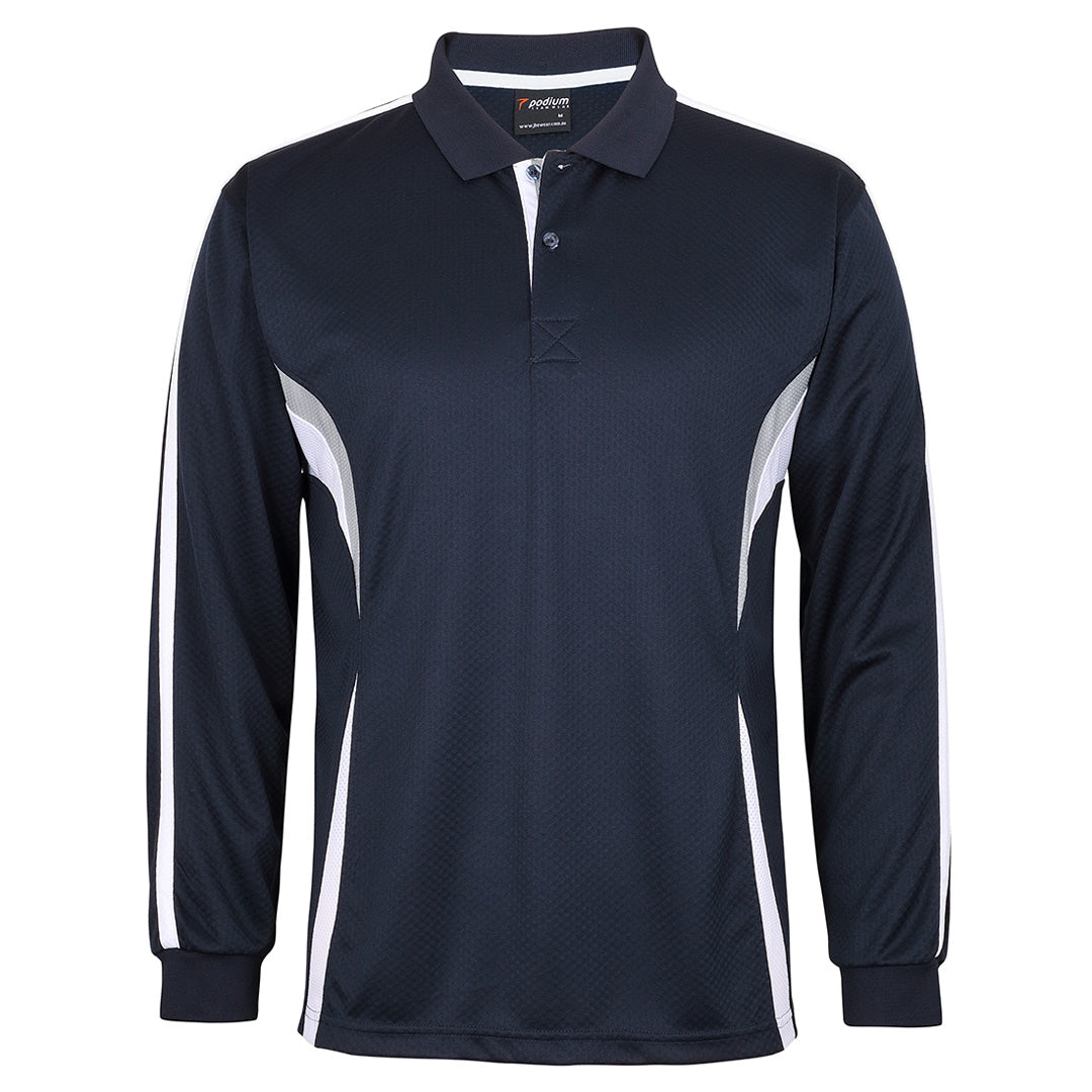 House of Uniforms The Jacquard Polo | Long Sleeve | Adults Jbs Wear Navy/White